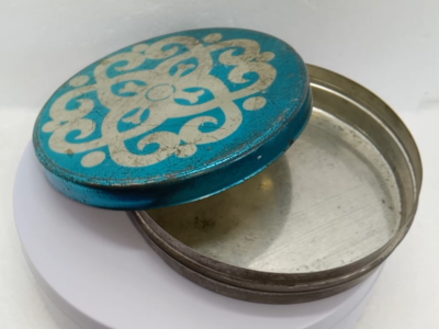 1960s Vintage Empty Candy Tin Box Blue PATTERN Sweets Montpensier