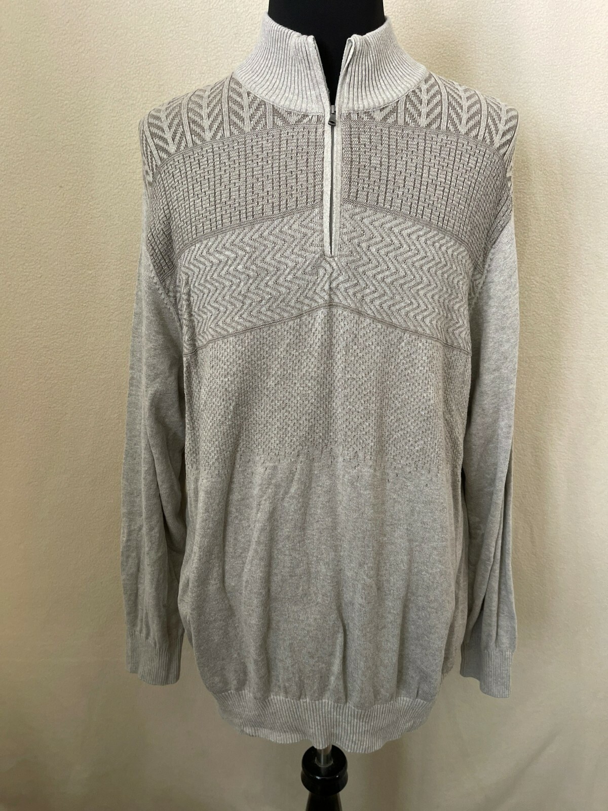 Alan Flusser Tan Patterned Knit Pullover Sweater,… - image 1