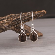 Teardrop Minimalist Earring With Smoky Quartz Sterling Silver Daily Wear Jewelry