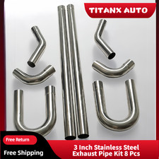 3" OD  Stainless Exhaust Pipe Kit Straight Mandrel Bend DIY T304 Tubing Set 8Pcs