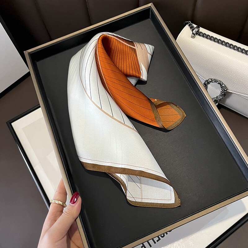 100% Silk 21-Inch Square Scarf Womens Fashion Brown Bandana Wrap Neckerchief