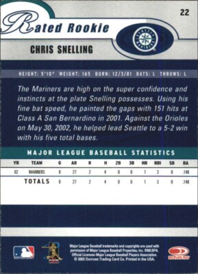 2003 Donruss Seattle Mariners Baseball Card #22 Chris Snelling RR