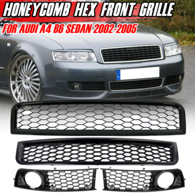 4x Waben Vorne Kühlergrill Grill Lüftungsgitter Schwarz Für Audi A4 B6 2001-2005