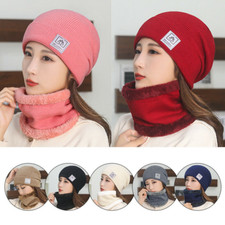 1 Set Women Winter Beanie Hat Knitted Scarf Set Bobble Thermal Warm Snow Ski Cap