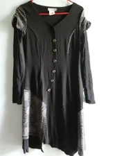 Dzhavael Couture Dress Women Small Black Asymmetrical Grey Buttons Patch  L/S 