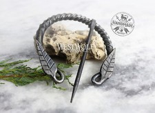 Hand-Forged Twisted Steel Pennanular Leaf Brooch --- Nature/Viking/Celtic/Roman
