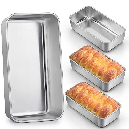 9x5 Inch Stainless Steel Baking Loaf Pans Metal Bakeware for Cake Brownies, 4Pcs