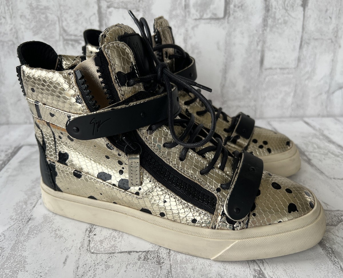 Giuseppe Zanotti Metallic Gold and Black High-Top Sneakers with Red Accent SHOP PRELOVED Giuseppe Zanotti Black Coby High-Top Sneakers  main image 3
