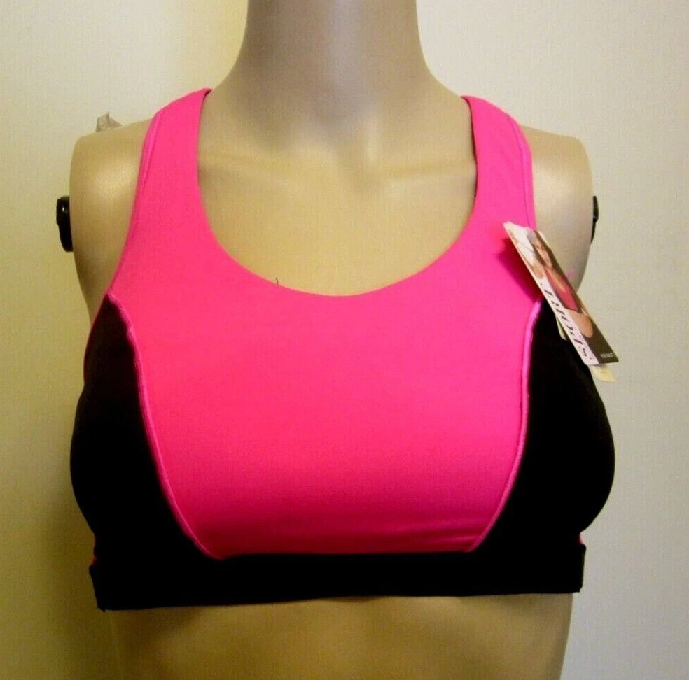 SPORT By CACIQUE Pink/Black High Impact Racerback No-Wire Sports Bra Size  36D