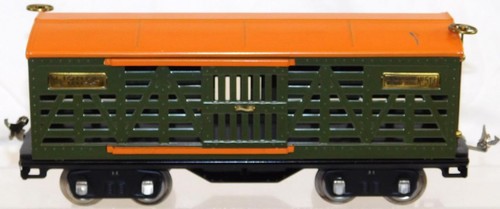 Prewar Lionel 513 Standard gauge Cattle Car GREEN / orange NICE REPAINT 1927-38 - Picture 3 of 10