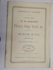 D.R. BARTON Planes, Edge Tools by MACK & Co. Reprinted 1877 Price List