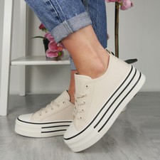 Canvas Trainers Shoes Platform Sneakers Ladies Comfy Heel Pumps Gym Womens Sizes