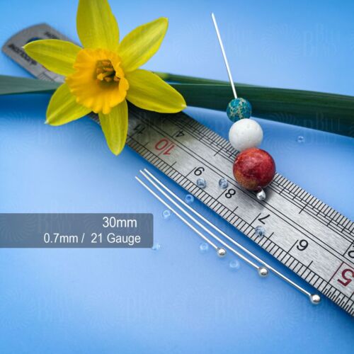 Sterling Silver Ball Head Pins 30 40 50mm - 0.7mm / 21 Gauge Jewellery Making - Picture 6 of 8