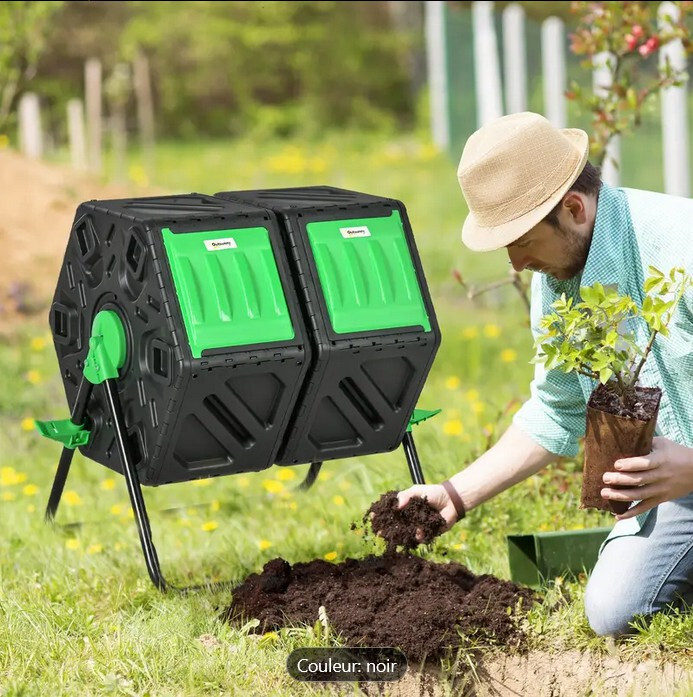 Composteur rotatif 130L à double paroi noir en polypropylène