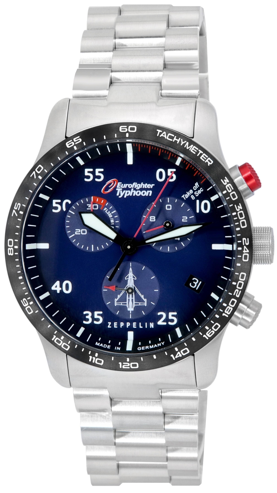Zeppelin Eurofighter Typhoon Cronografo Quadrante Blu Al Quarzo Orologio da Uomo