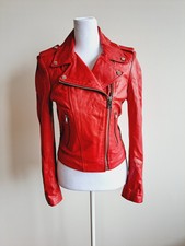 New Lamarque Donna Women's Red Leather Biker Jacket Size Xs