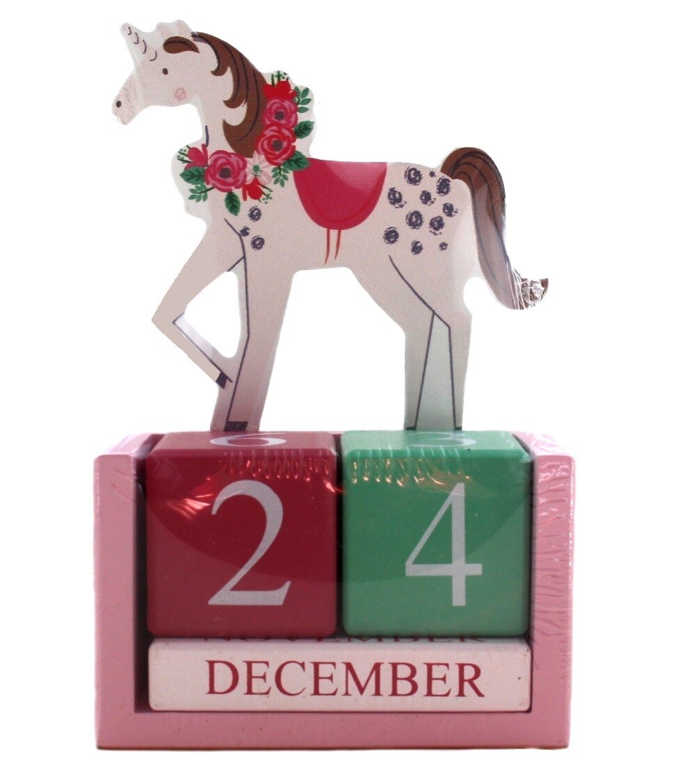 Perpetual CALENDAR Wooden UNICORN Pink GISELA GRAHAM Date Ornament