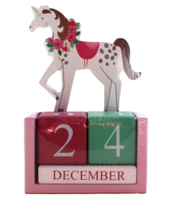 Perpetual CALENDAR Wooden UNICORN Pink GISELA GRAHAM Date Ornament