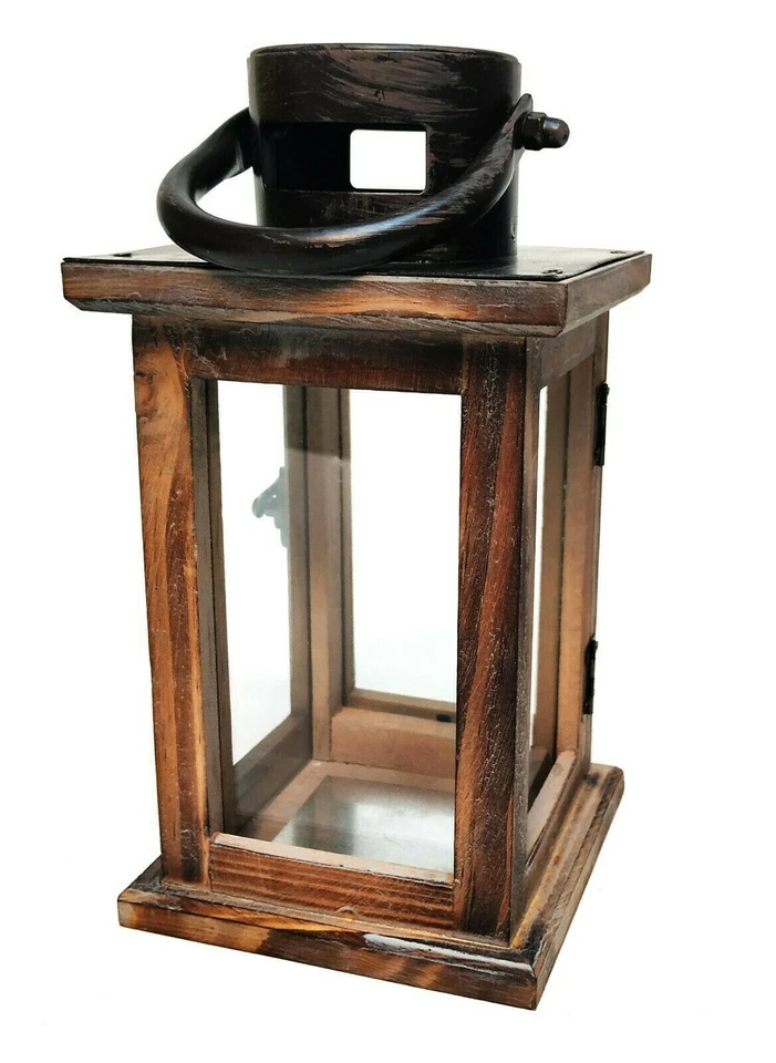 Candelabro linterna decorativa de madera rústica, tamaño 11 x 4,5 x 4,5 pulgadas Foto 2 de 4