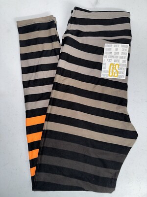 NEW LuLaRoe OS (2-10) Black Gray Orange Striped Halloween Leggings