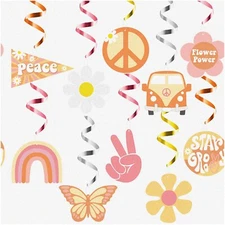 Rainbow Groovy Swirls - Colorful Butterfly & Daisy Party Decor for Hippie Boho T