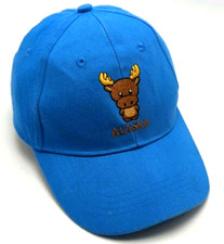 ALASKA hat youth child size blue adjustable cap w/ baby moose