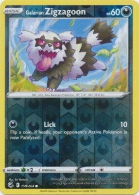 Galarian Zigzagoon Reverse Holo Pokemon Fusion Strike TCG Card 159