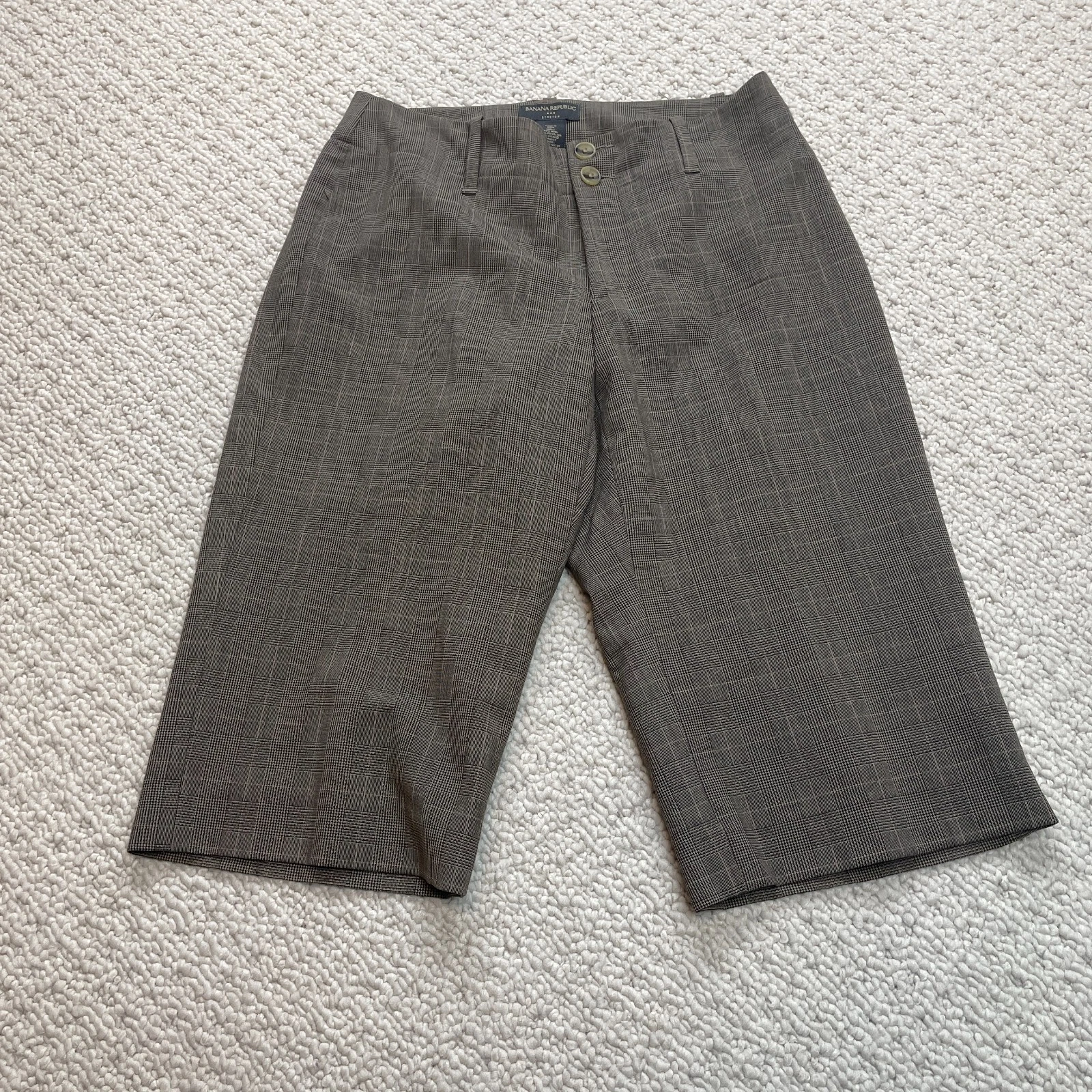 Banana Republic Capri Pants Womens 4 Brown Check Wool Dress Crop Slacks 31x16