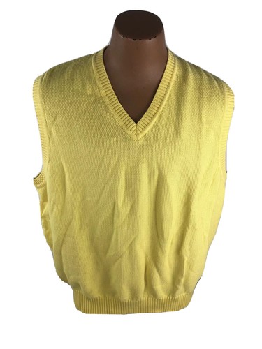 XL Sweater Vest Yellow Knit 100% Cotton 