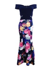 Xscape Women's Off-The-Shoulder Mermaid Gown (2, Navy Multi)