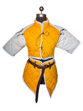 Yellow  White Quilted Gambeson Set   Padded LARP Armor with Studs, Shoulder.