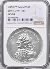 2021 MW Poland S50Z John Casimir Vasa MS70, low mintage, BOX COA, TOP POP