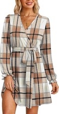 Womens Wrap V Neck Dress Long Sleeve Belted Fall a Line Dress