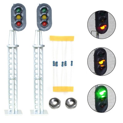Spur O Modelleisenbahn Block Signale mit LED Beleuchtung versilbert 2er Set