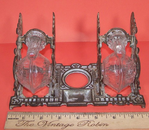 Tatum's Revolving Inkwell Cast Iron Frame and Snail Bottles 1880's