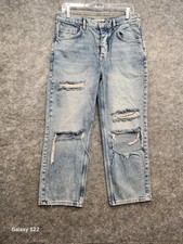 We The Free People Straight 30 Leg Ankle Distressed Jeans Womens Light Blue