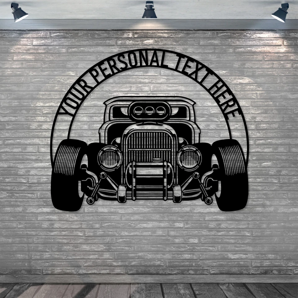 Letrero metálico Rat Rod personalizado con texto personalizado. Regalo decoración pared nombre garaje Foto 3 de 4