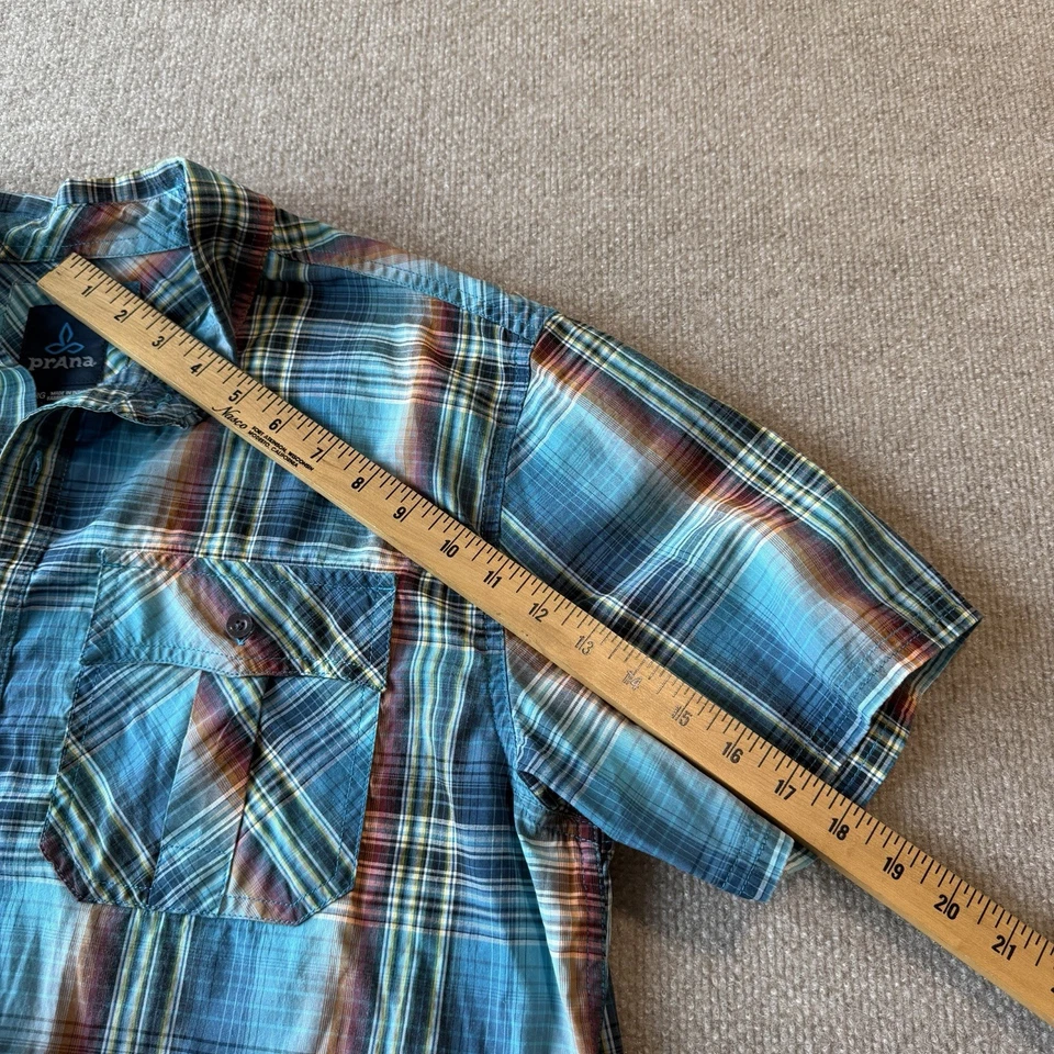 Lot Of 2 PRANA Shirt Men XL Plaid Blue/Orange BREATHE Short Sleeve Button Up - Image 3 of 4