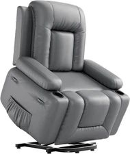 Power Lift Recliner Chair with Massage & Heat, 3 Positions, Side Pocket, Gray
