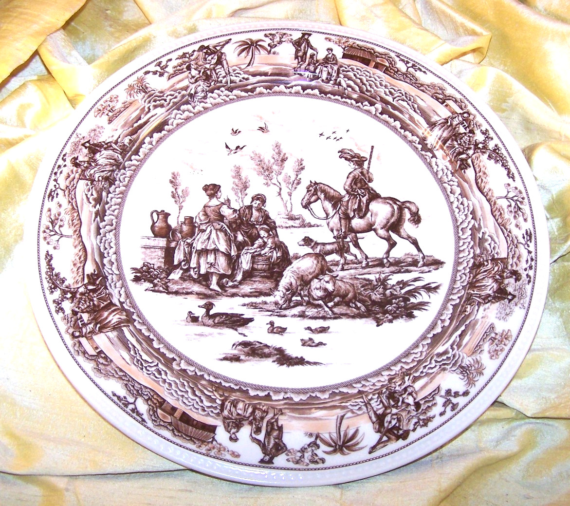 NICE brown transferware colonial large plate / dish, Two's Company, 10