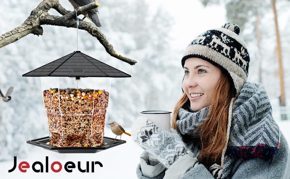 Bird Feeders for Outdoors Hanging Bird Feeder Wild Birds Seed, Black