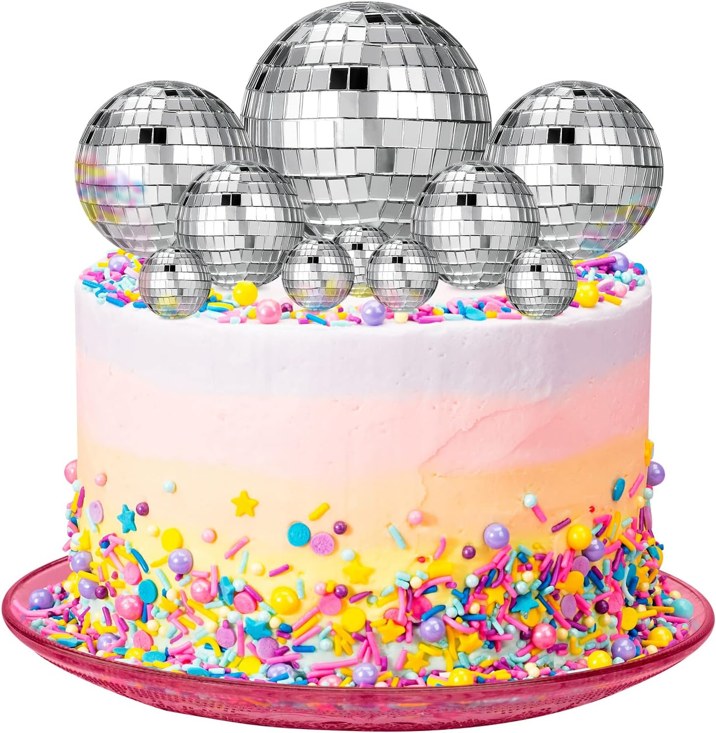 Disco Ball Cake Decorations, 10 PCS Disco Ball Cake Toppers Cupcake Toppers 1970