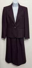 Vtg Sm Wool Skirt Suit Plum Purple Blazer Midi Skirt 2 Piece Set