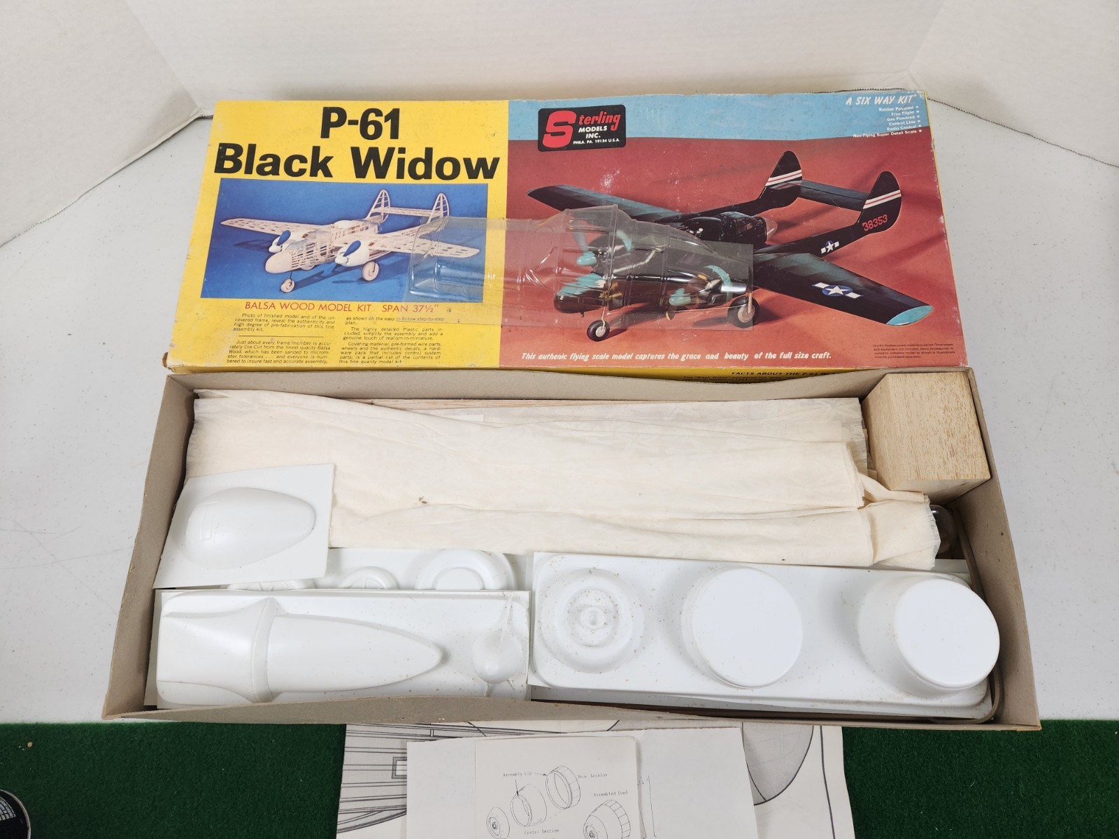 Vintage Sterling Models P-61 Black Widow balsa Model Airplane kit E-15 UNBUILT! 