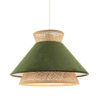 Designer Pendelleuchtenschirm dunkeloliv Samt und Natur Rattan von Happy...
