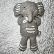 Living Textiles Knit Theodore Elephant Gray White Plush Rattle Baby Lovey