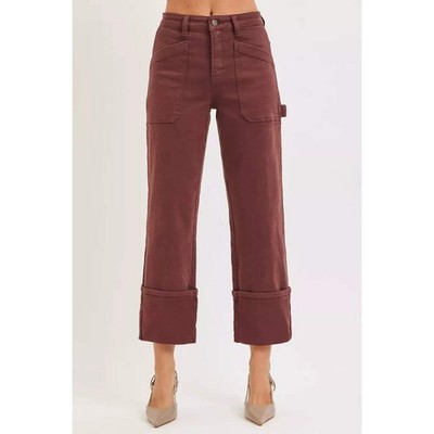 RISEN Full Size High Rise Wide Straight Cuffed Patch Jeans Plus Size