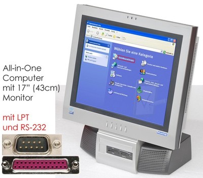 17'' (43cm) MONITOR MIT COMPUTER UNTER WINDOWS XP MIT RS-232 LPT PARALLEL PS/2 OK