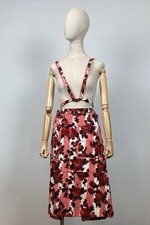 MARNI Red Designer Floral Print Pockets Cotton Pleated Belt Midi Skirt Size 42