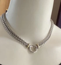 David Yurman Sterling Silver & 18k Gold Double Wheat Chain Necklace 16” Long